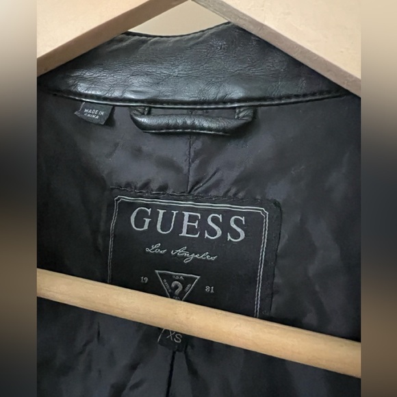 GUESS Black Faux Leather Jacket Biker Moto - Size XS Women - Picture 7 of 8